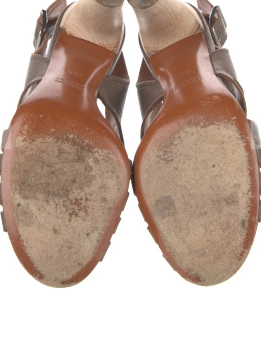 Lanvin Women's Brown Taupe Leather Strappy High Heel Slingback Sandal Size 6.5 - Picture 5 of 5